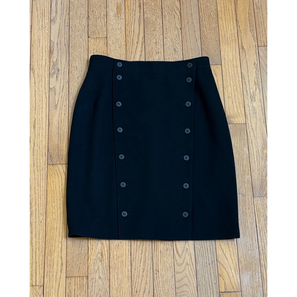 Burberry Black Wool Double Breasted Zip Front Pencil Skirt 8 Luxury Academia